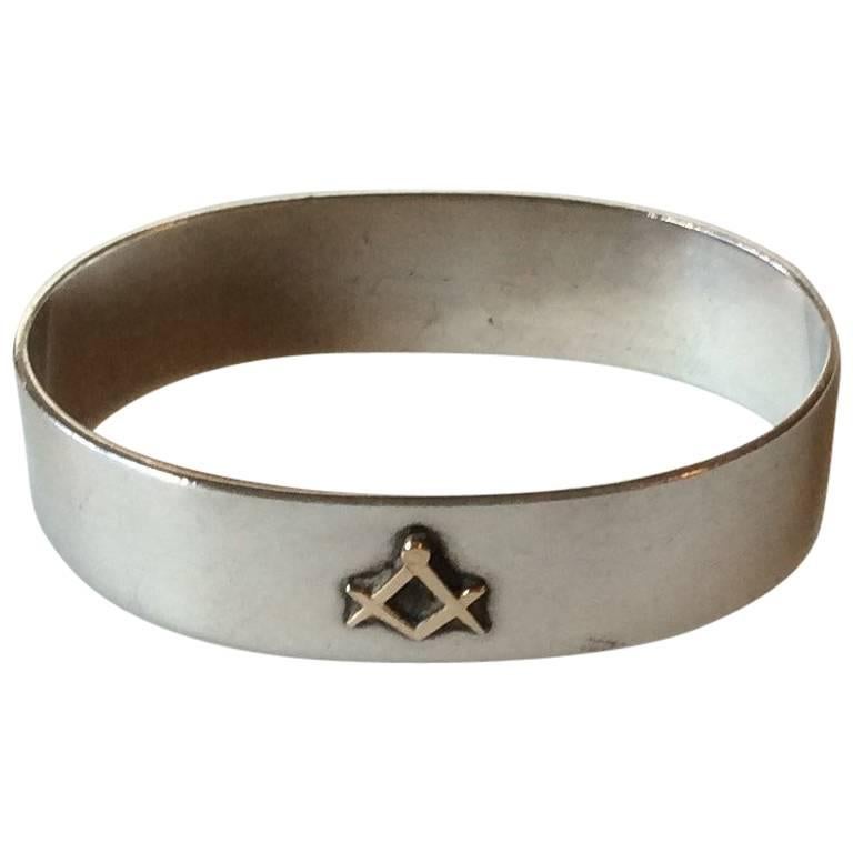 Silver Napkin Ring with Freemason Symbol, 830 S, DG, No 8 For Sale