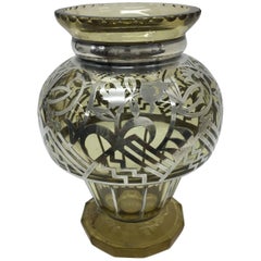Art Deco Italian Sterling Silver and Yellow Glass Vase