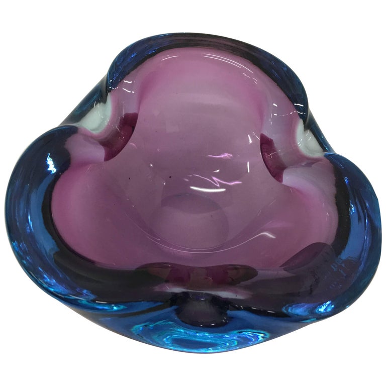Vintage Italian Blue and Purple Murano Glass Ashtray, circa 1970 at 1stDibs