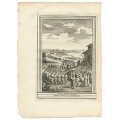 Antiker Druck japanischer Soldaten beim Marching von J. Van Schley, 1750, Druck