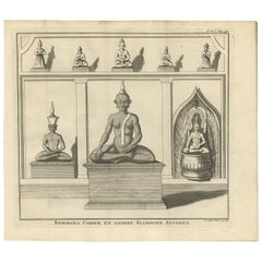 Antique Print of Statues of Buddha and Siamese Deities by A. van der Laan, 1739