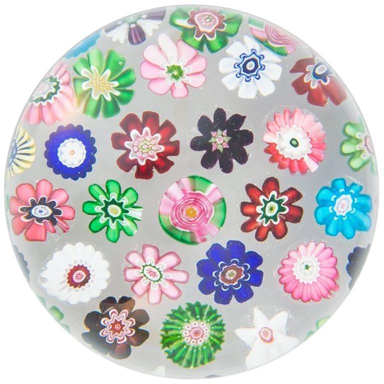 Clichy Spaced Millefiori Paperweight on Clear