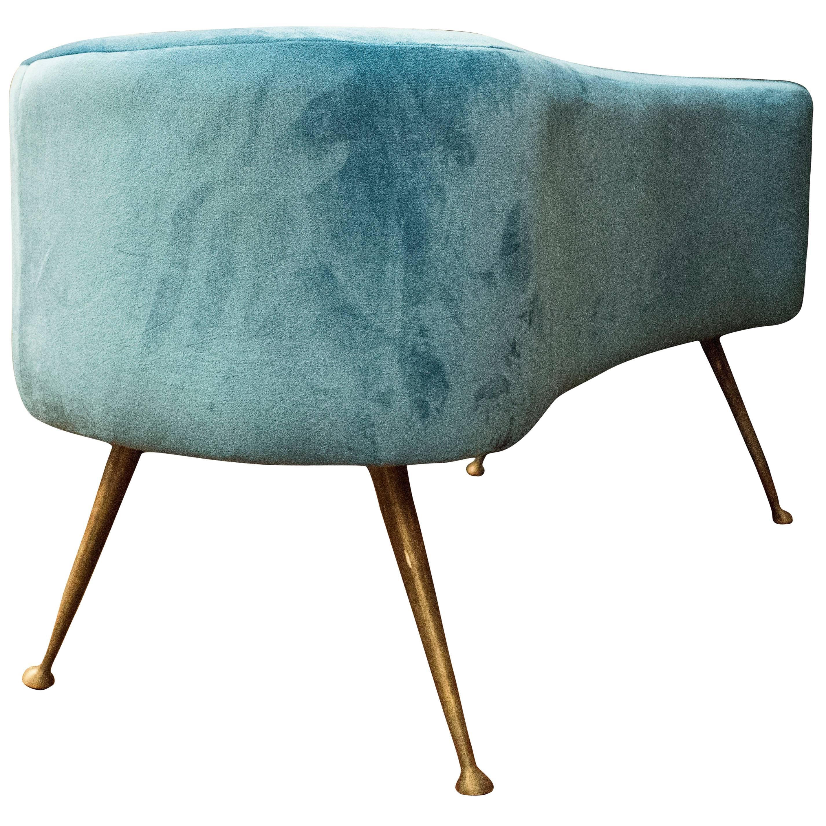 Gio Ponti, One of a Kind Stool in Blue Velvet Color, Italy, 1950