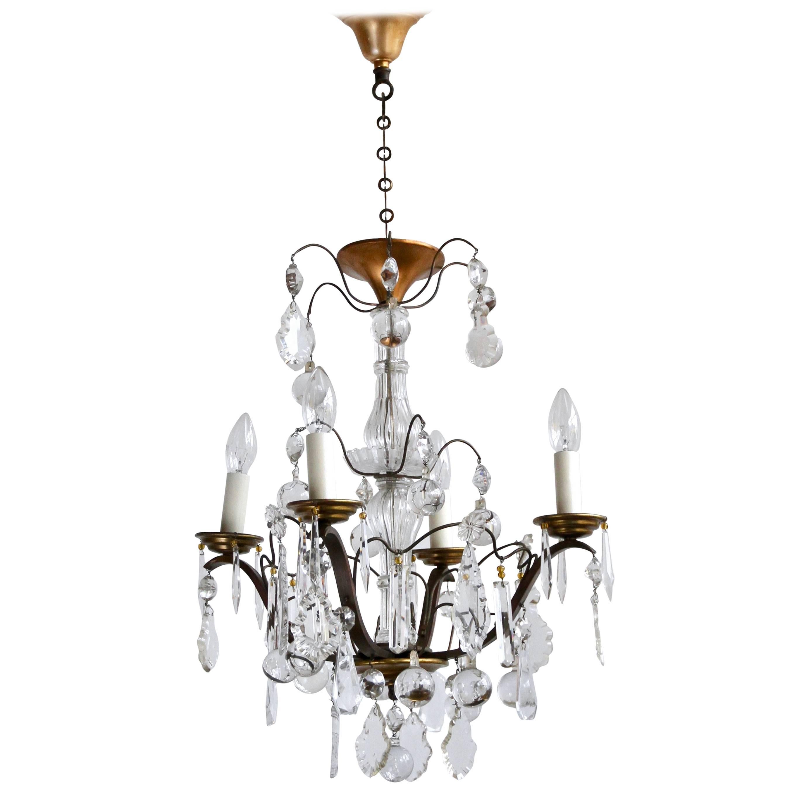 Early 20th Century Louis XIV Style Chandelier with Original Crystal For Sale