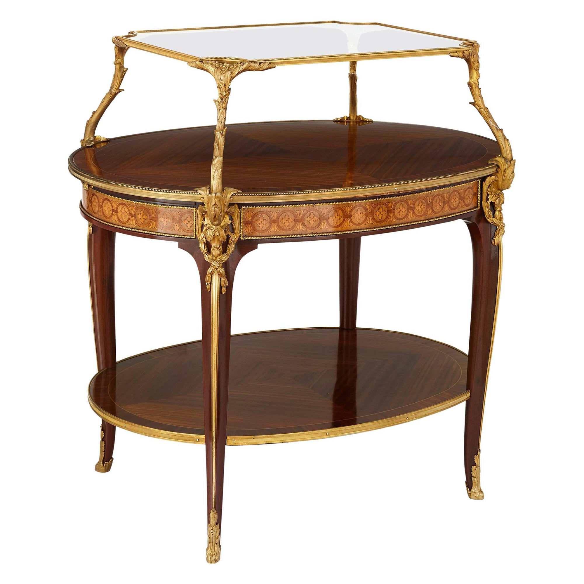 Antique French Ormolu-Mounted Marquetry Tea Table by Linke For Sale