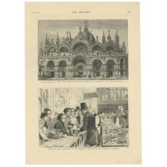 Impression ancienne de l'église de Saint-Marc à Venise et du banquet du seigneur-maire