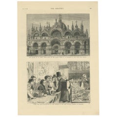 Antique Print of the Church of St. Mark 'Venice' and Lord Mayor's Banquet