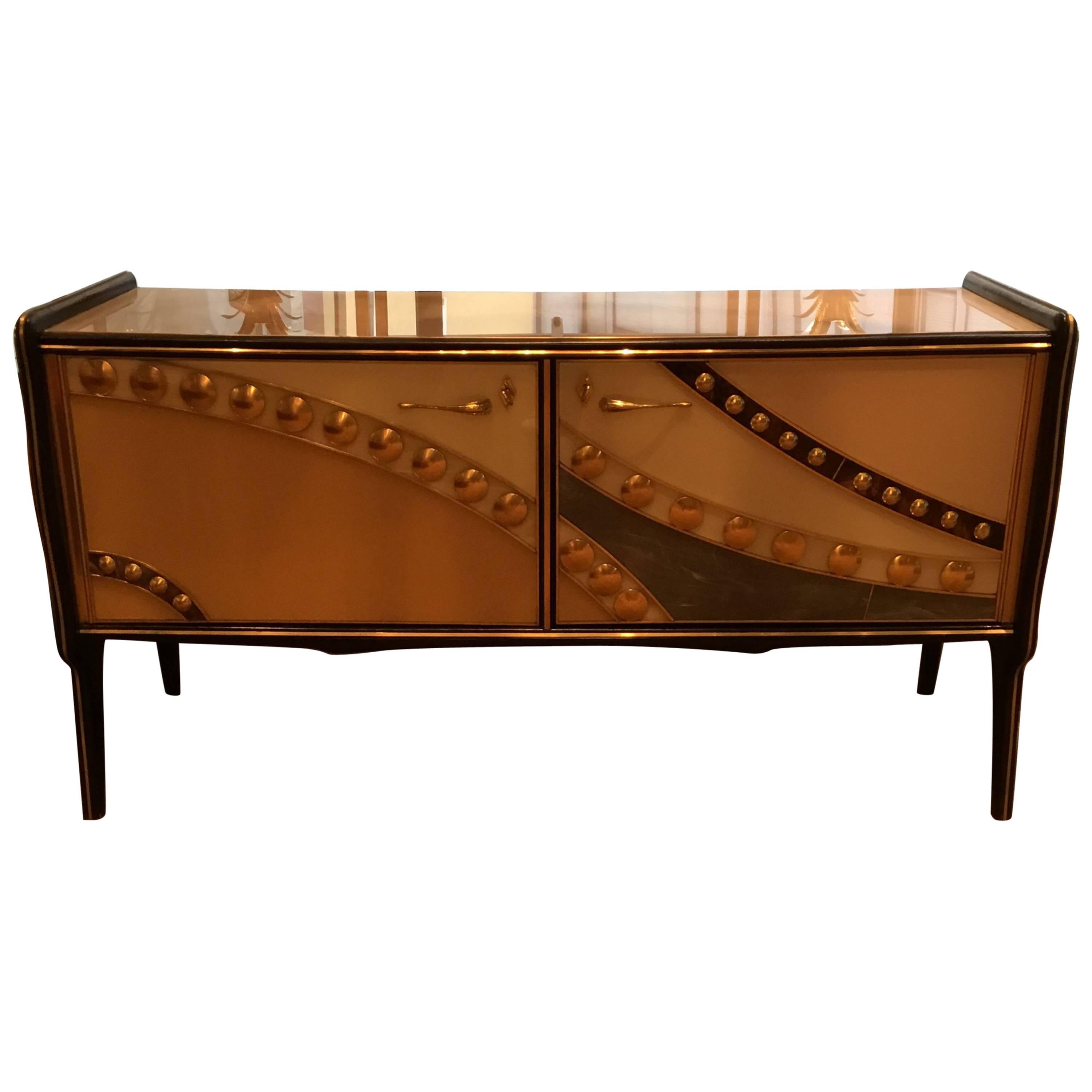 Vintage Italian Sideboard, made in Italy, glass and brass, 1990