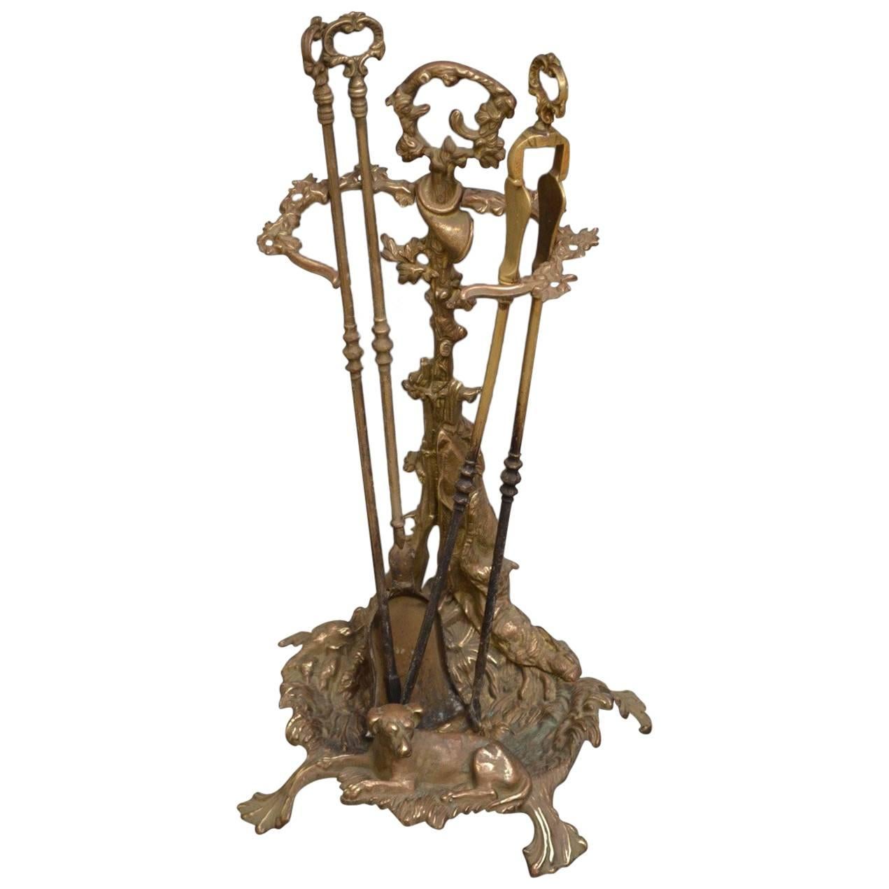 Brass Fire Companion Stand with Fire Irons or Umbrella Stand