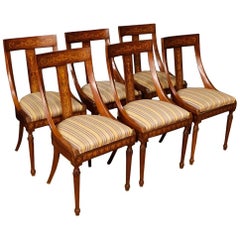Group of Six Italian Inlaid Chairs in Wood in Charles X Style from 20th Century