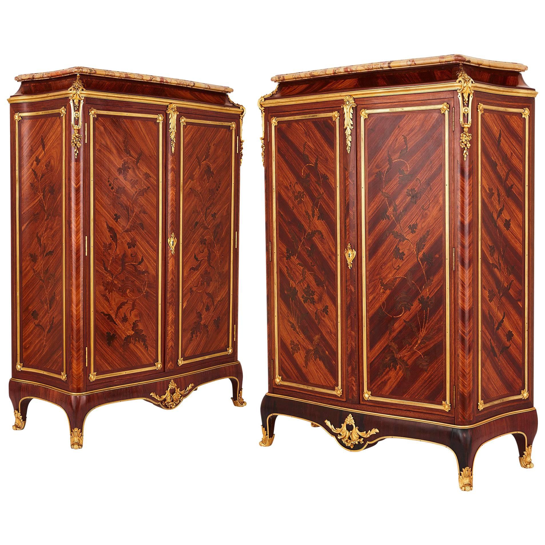 Pair of Gilt Bronze-Mounted Marquetry Cabinets by Durand