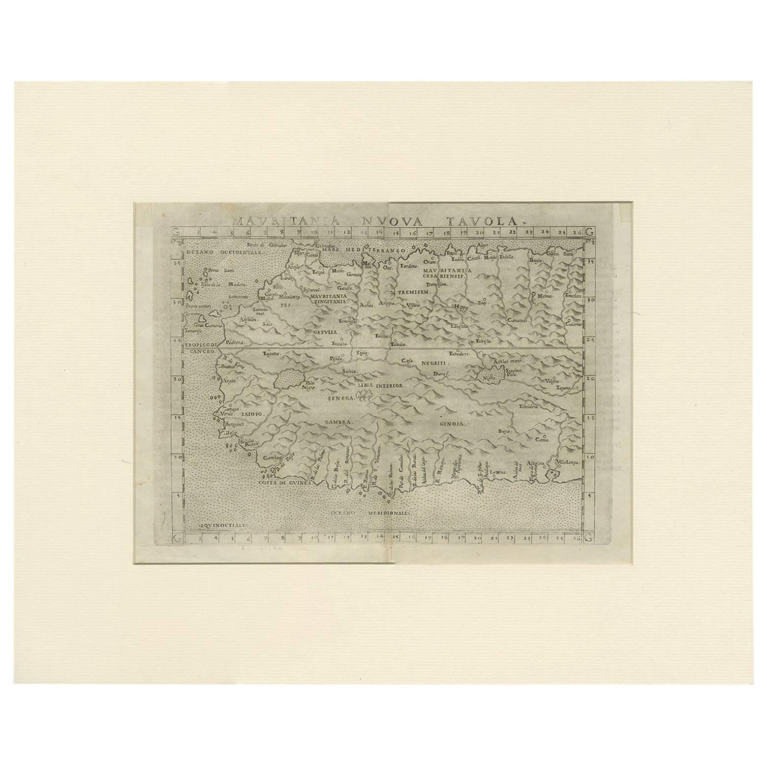 Antike Karte von Mauritania, Afrika, von G. Ruscelli, 1574