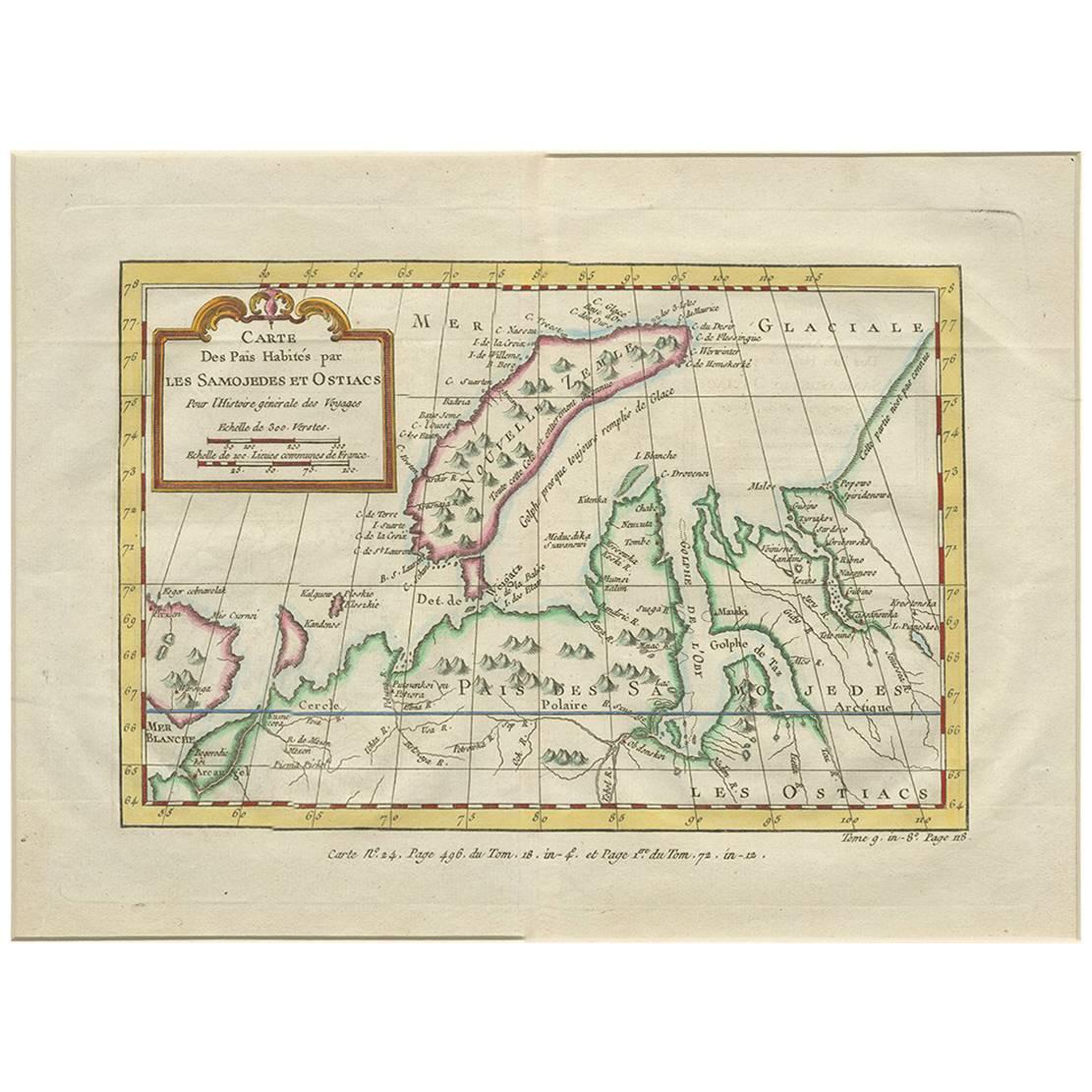 Carte ancienne de Nova Zembla « Russie » par J.N. Bellin, 1757