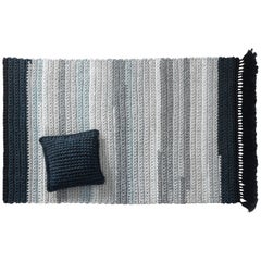 Blue and Stone Handmade Crochet Cotton and Polyester Thick Luxurious Textile Rug
