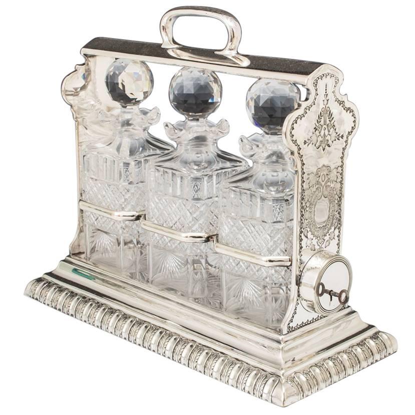 Silver Plate Victorian Decanter Tantalus For Sale