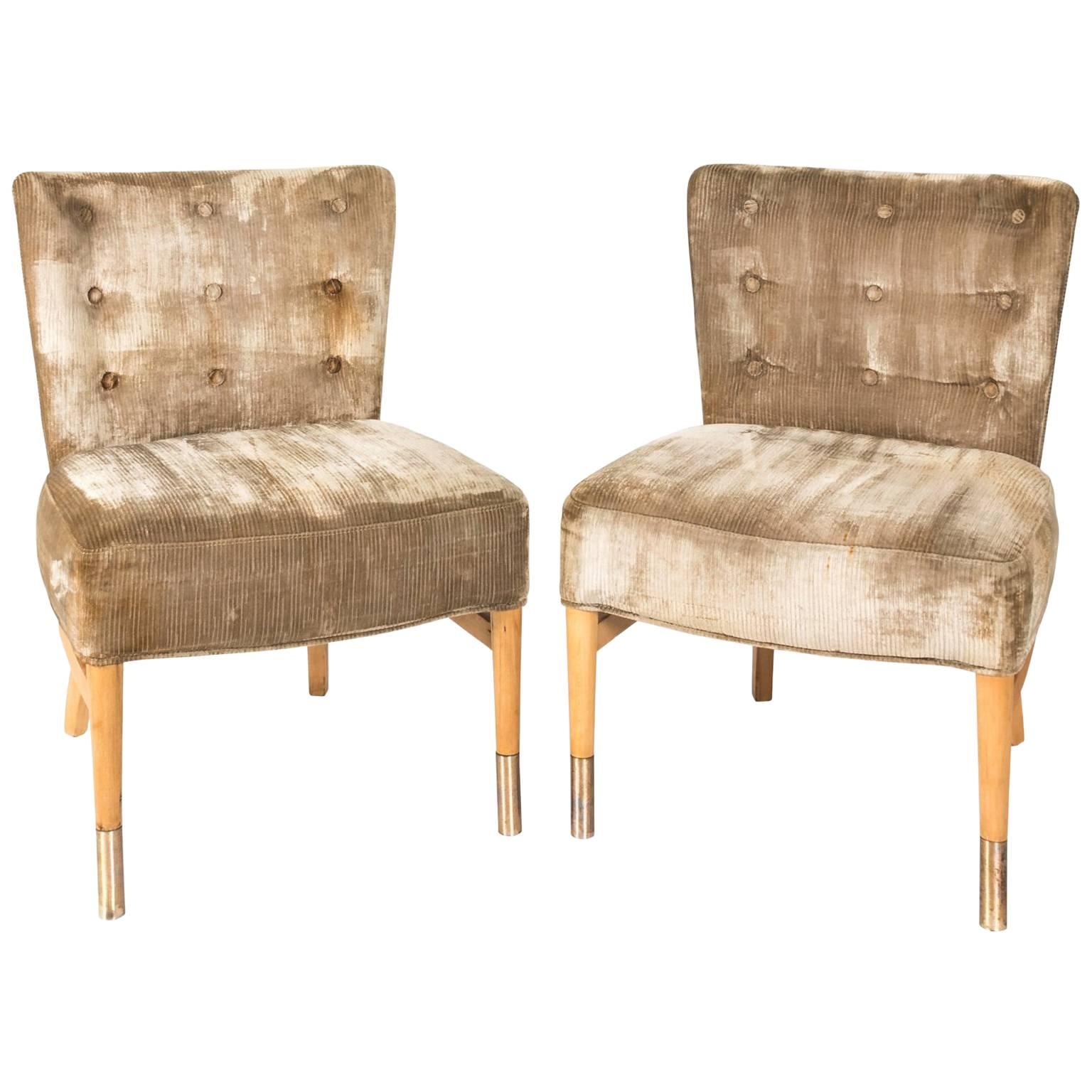 Pair of Italian Slipper Chairs, circa 1950 For Sale