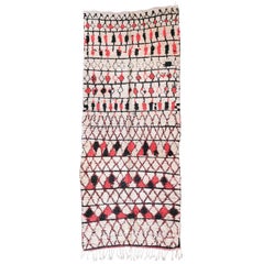 Original Big Size Red, White and Black Vintage Berber Beni Ouarain Wool Carpet