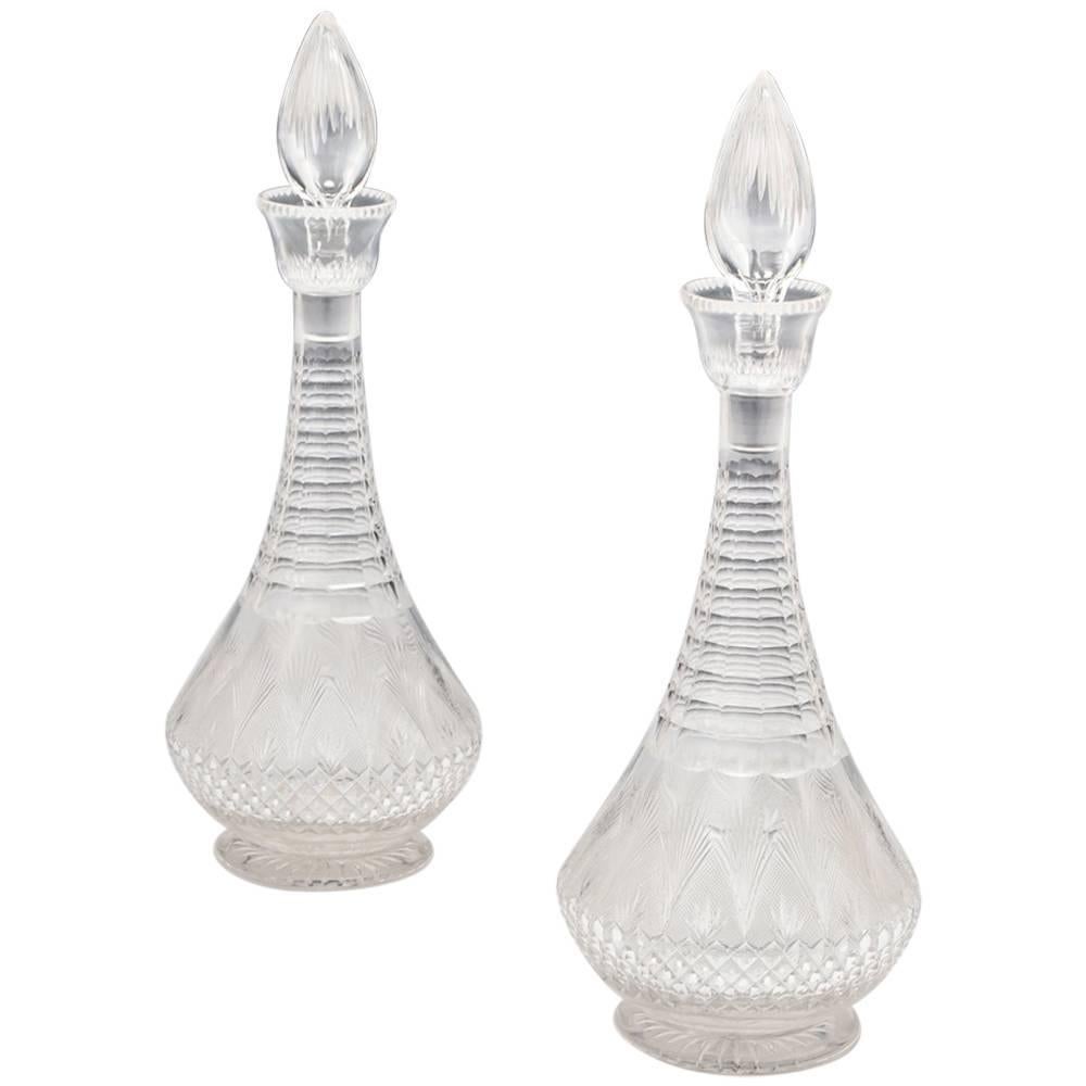 Finely Cut Pair of Victorian Decanters of Unusual Form For Sale