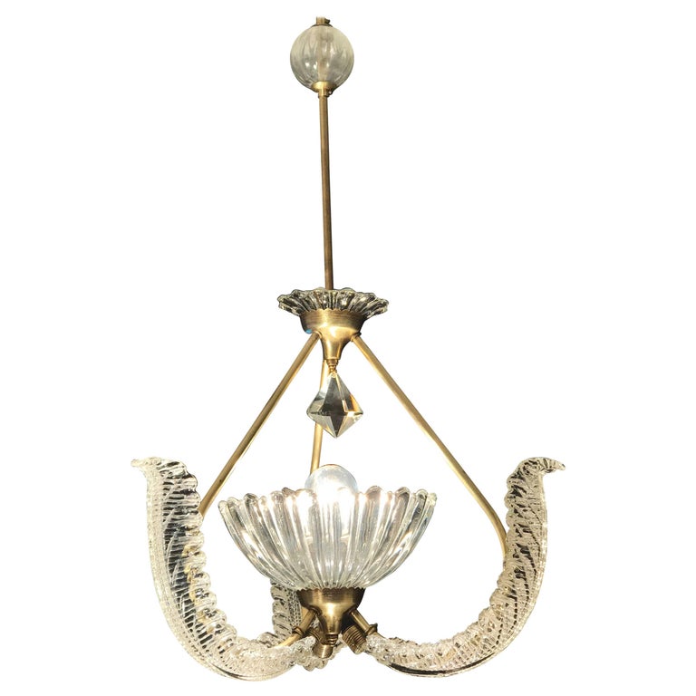 Charming Italian Art Deco Murano Chandelier by Ercole Barovier, 1940s