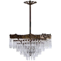 Antique 1920s French Waterfall Chandelier Dressed in Faceted Icicle Drops