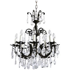 Early 20th Century Oxidised Brass Chandelier with Glass Harlequin Pear Drops