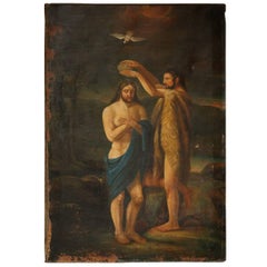Large 18th Century Painting of the Baptism of Christ