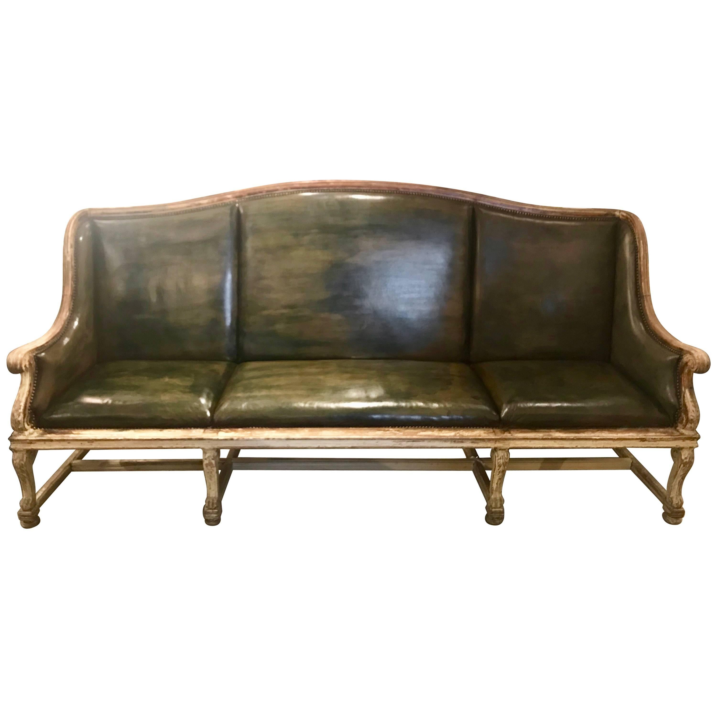 19th Century Gustavian Painted Leather Sofa For Sale