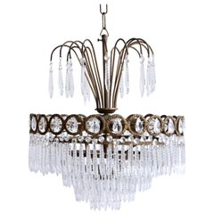 Early 1900s French Waterfall Chandelier Dressed in Faceted Icicle Drops