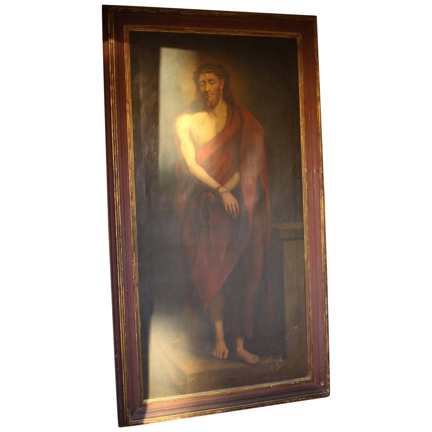 Huge 19th Century Oil on Canvas Painting of Christ For Sale