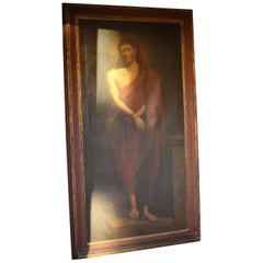 Huge 19th Century Oil on Canvas Painting of Christ
