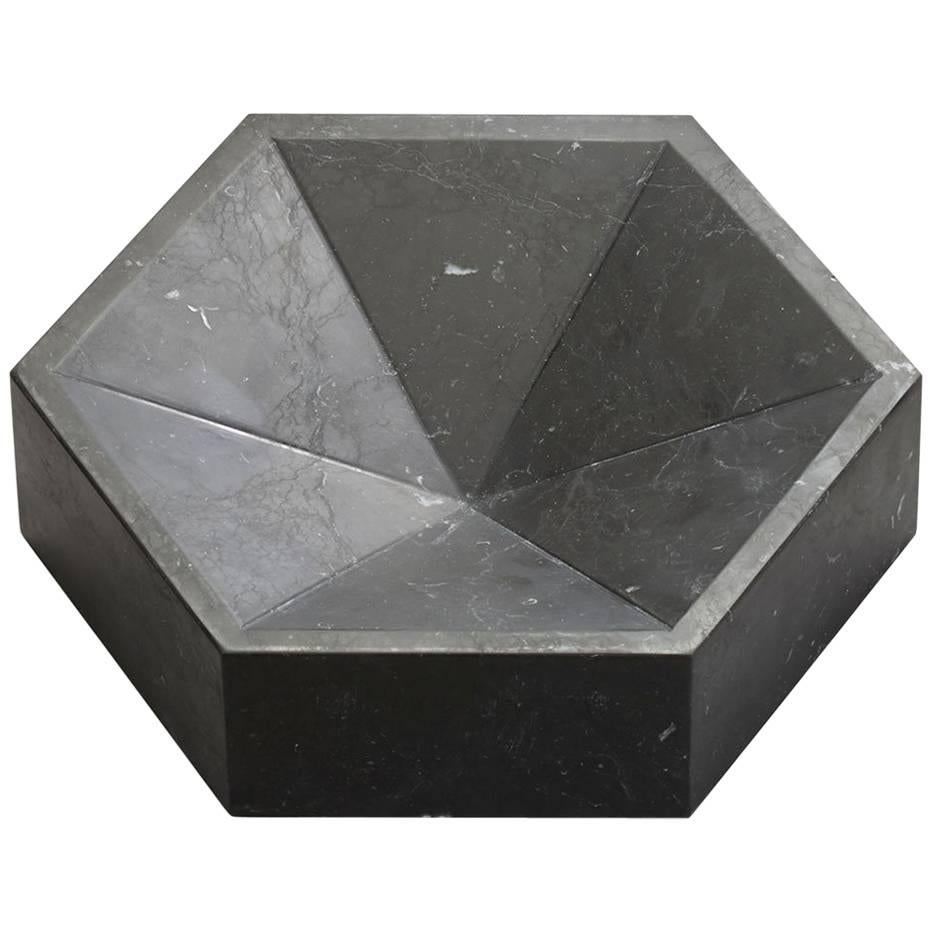 Constellation Marble Bowl, Small Low in Nero Marquina Marble, In Stock
