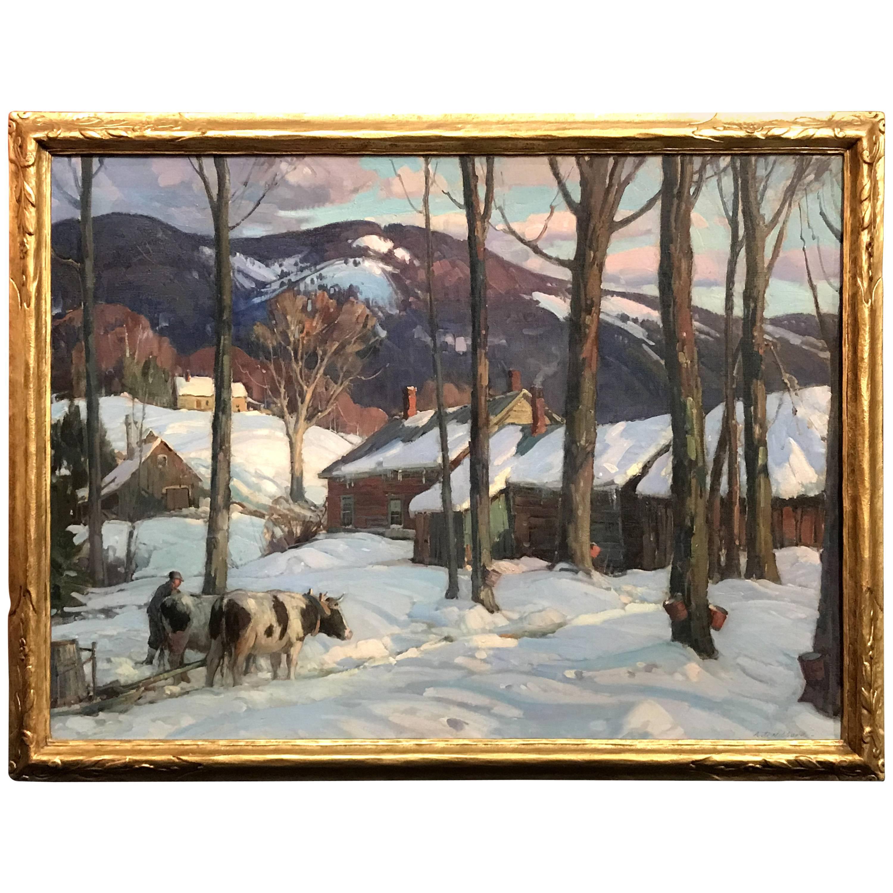 Aldro Thompson Hibbard Winter Landscape Painting, Sugaring Time, circa 1925