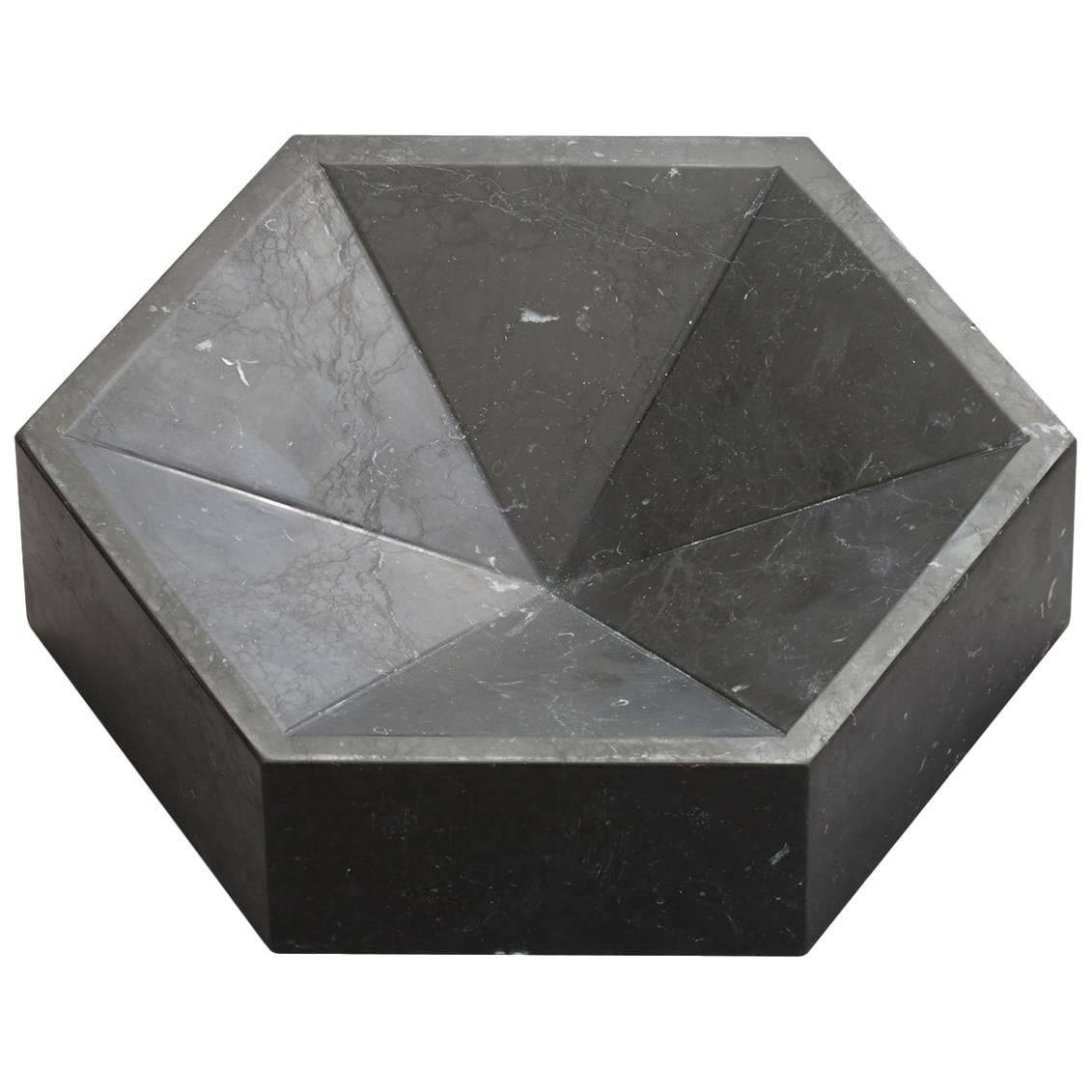 Constellation Marble Bowl, Large Low in Nero Marquina Marble, In Stock