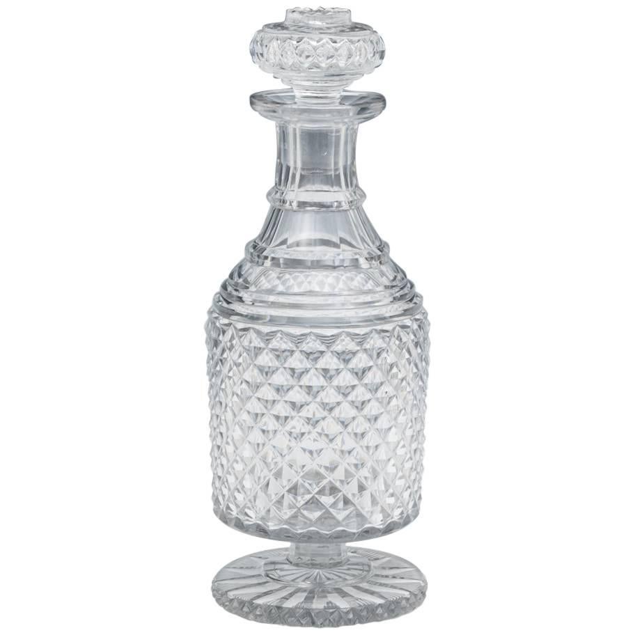 Rare Regency Diamond Cut Pedestal Foot Decanter For Sale