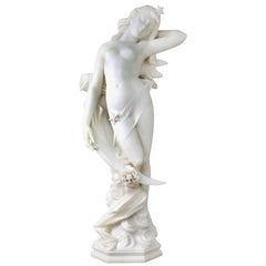 19th Century Italian White Carrara Marble of a Nude Woman Entitled "La Nott"