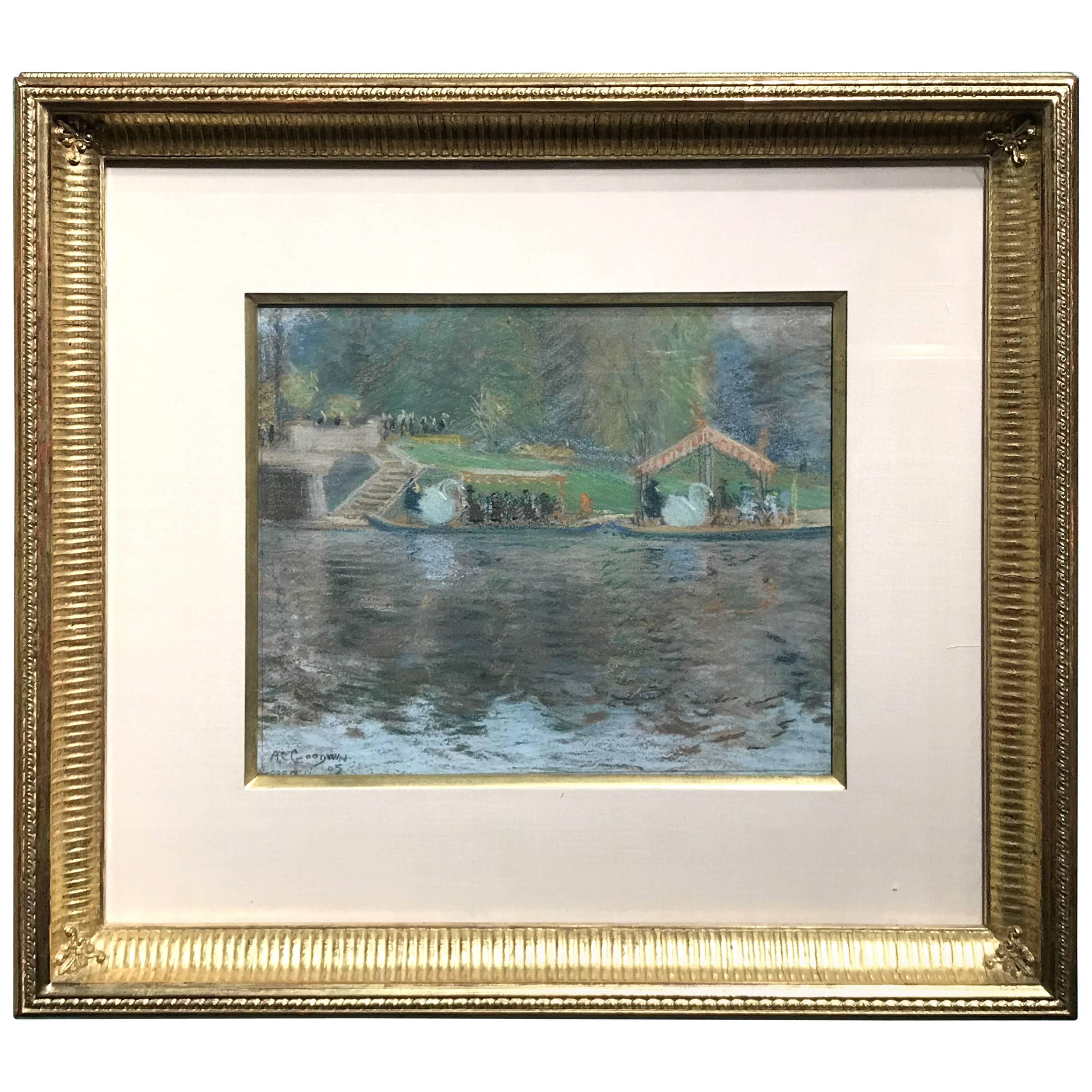 Arthur Clifton Goodwin Pastel Painting, Swan Boats in Boston, 1905