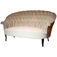 Antique Napoleon III Deep Buttoned Curved Back Sofa