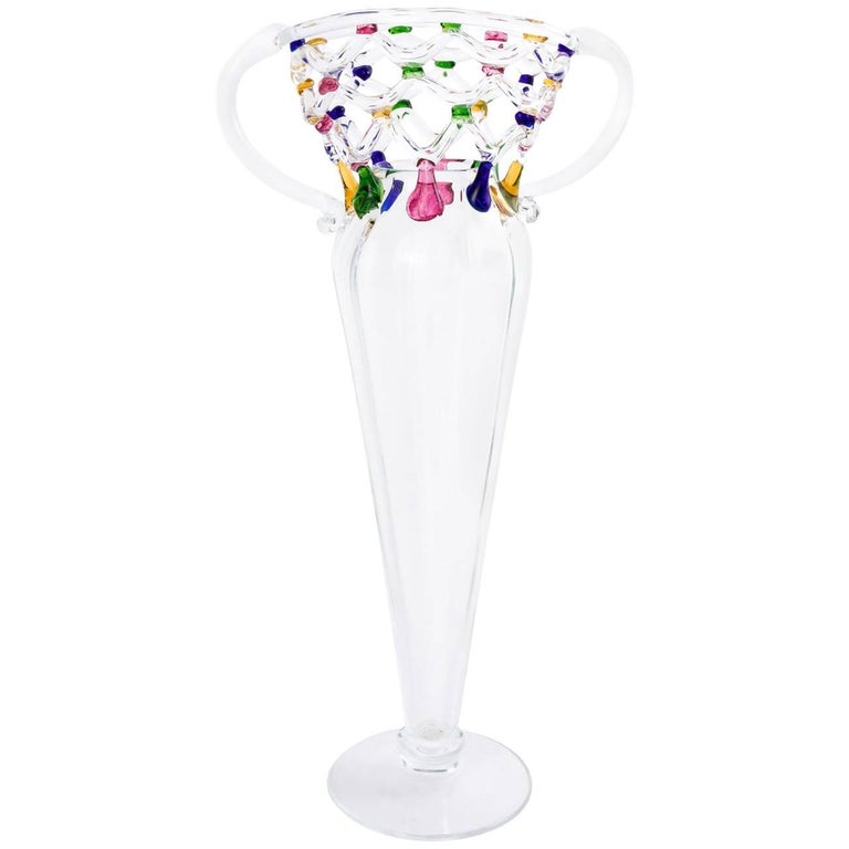 Contemporary Blown Glass Vase with Handles at 1stDibs