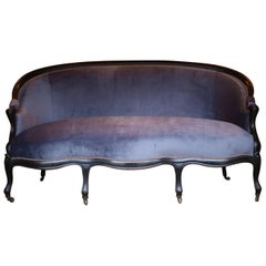 Antique Napoleon III Six-Legged Sofa Covered in Blue Velvet