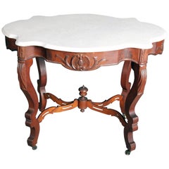 Victorian Carved Rosewood Marble-Top Centre Table, 19th Century