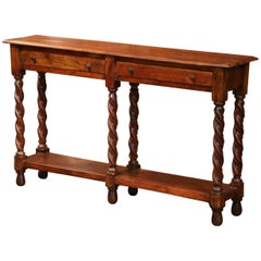 Mid-20th Century French Louis XIII Six-Leg and Two-Tier Walnut Console Table