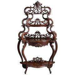 Victorian Rococo Carved and Pierced Rosewood Four-Shelf Etagere, 19th Century