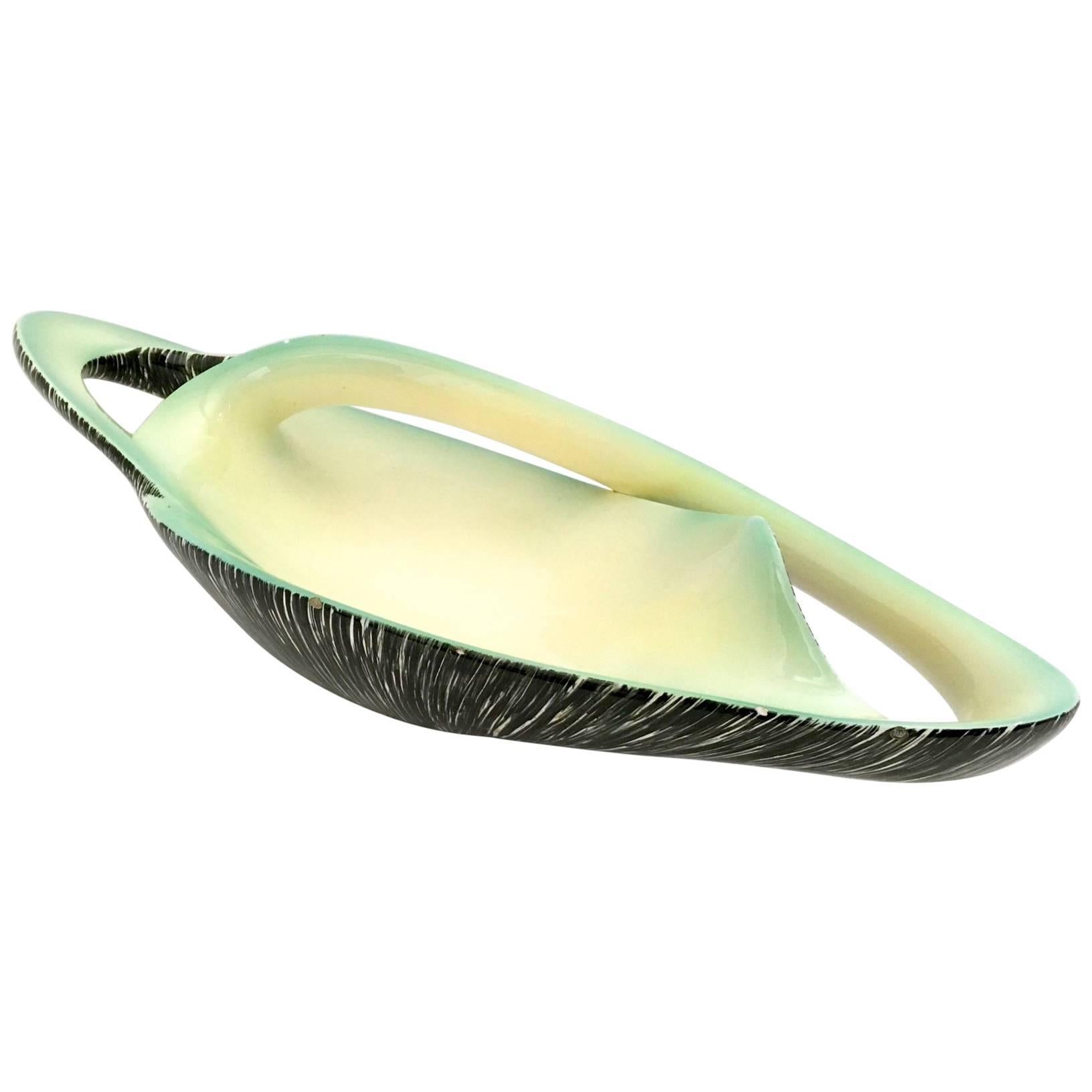 Mid-Century Modern Sinuous Vintage Black, Yellow and Green Ceramic Centrepiece by Vibi, Italy For Sale