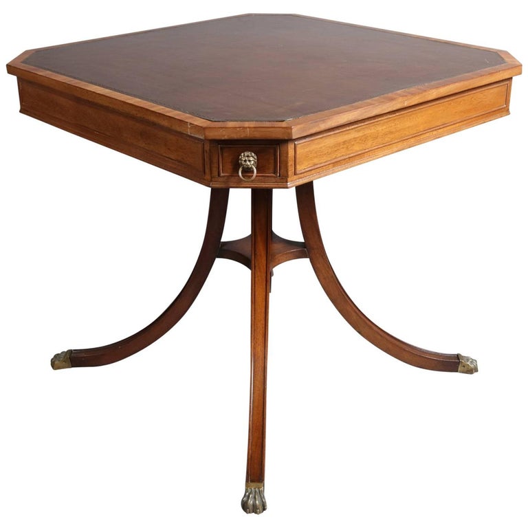 English Duncan Phyfe Style Four Drawer Leather Top And Lion Pulls English Duncan Phyfe Style Four Drawer Leather Top And Lion Pulls Game Table For