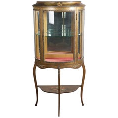 Antique French Demilune Vernis Martin School Giltwood Vitrine with Ormolu