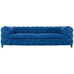 Original Kare Designer Sofa Fabric Blue Two-Seat Couch Germany Modern