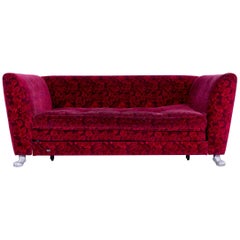 Bretz Monster Sofa Red Fabric Three-Seat Couch Rose Pattern Sleeping Couch Bed