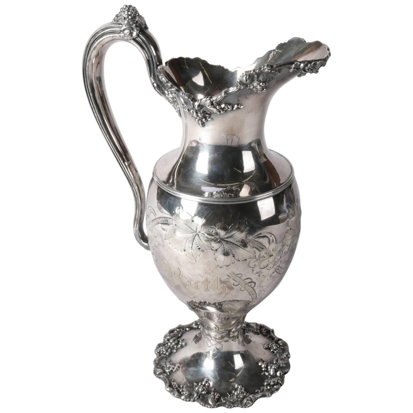 Ornate Victorian Engraved Silver Plate Ewer by Barbour Silver Co., circa 1880