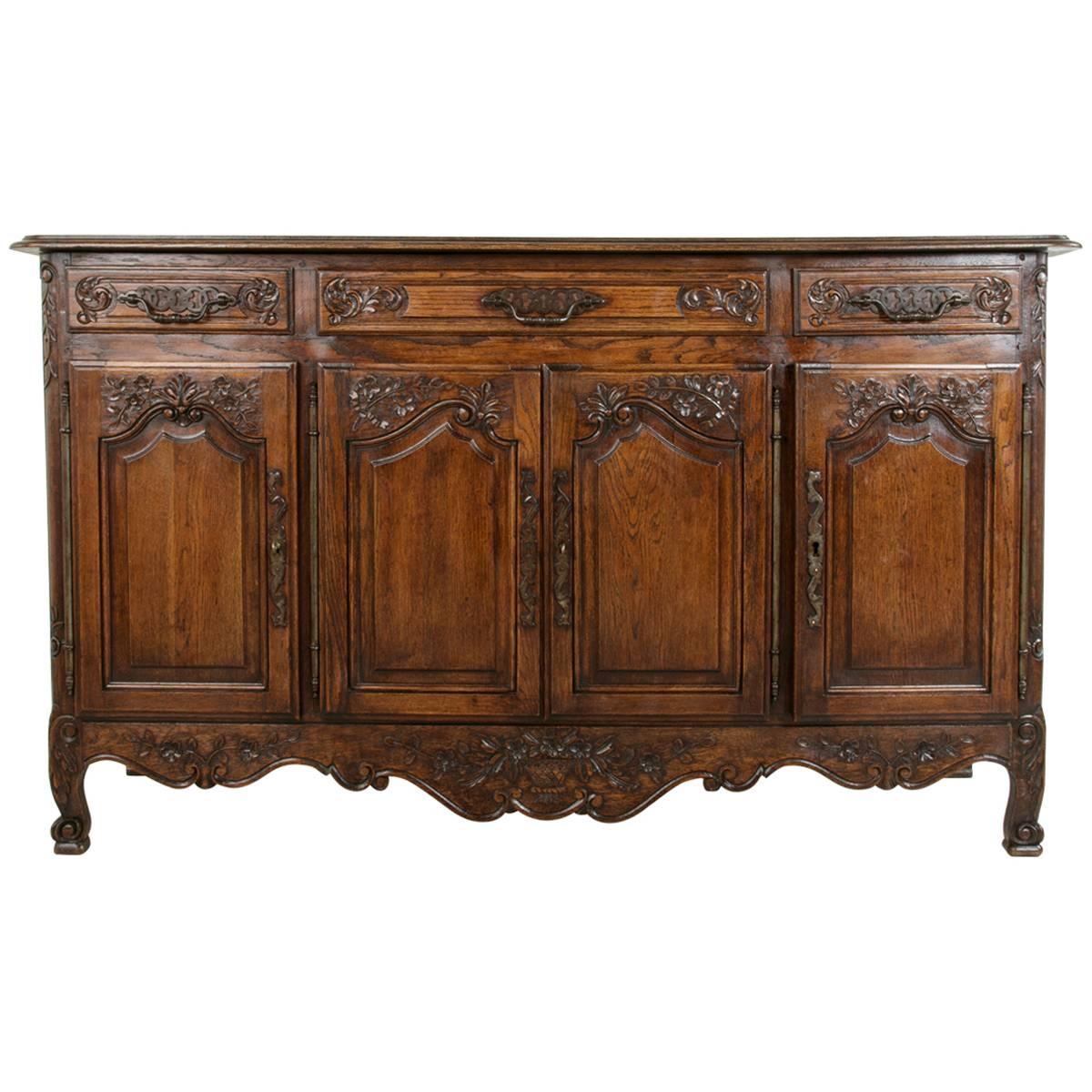 Early 20th Century French Louis XV Style Hand-Carved Oak Enfilade or Sideboard