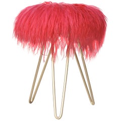 Vintage Pink Lambswool Stool on Tripod Legs